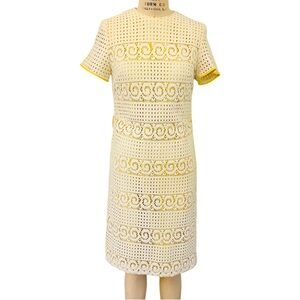 VINTAGE HENRY-LEE Crochet Lace Midi Dress in Ivory/Yellow